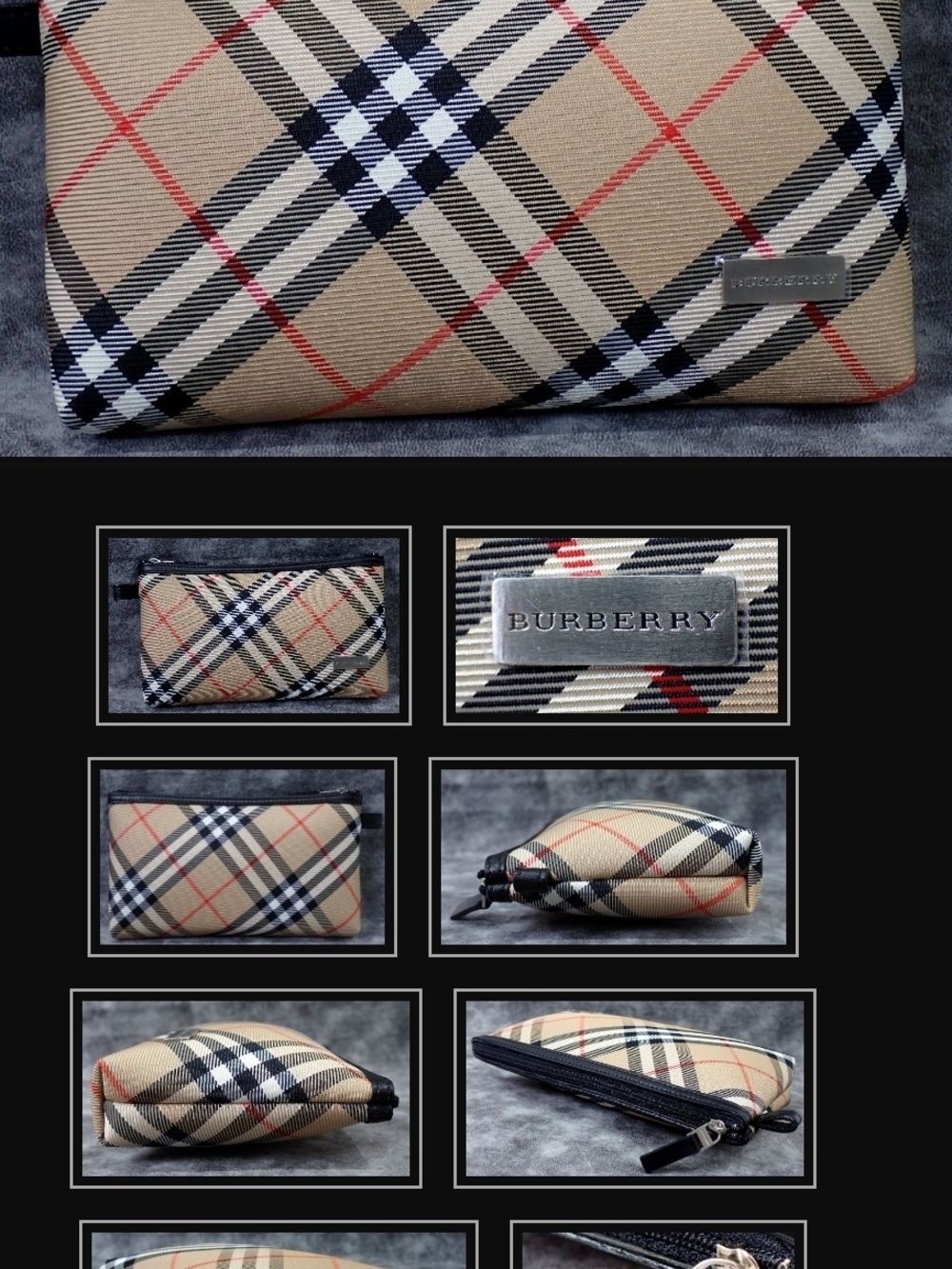 Burberry Beige Check Toiletry Pouch with Red and Black Accents